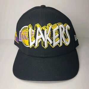 New Era Los Angeles Lakers 59FIFTY Fitted Hat Black Embroidered NBA HWC Sz 7 3/8